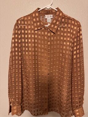 Erena Women's Copper Grid-Detail Button-Down Blouse